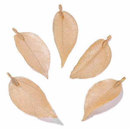 5pcs/set 40-60mm Electroplated Leaf Pendants Mixed Gold Color Natural Leaves Charms For DIY Necklace Earrings Jewelry Accessorie
