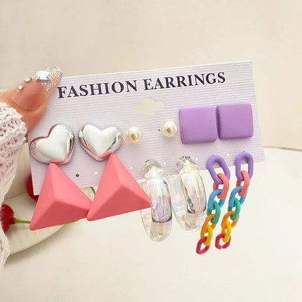 Green Butterfly Heart Dangle Earring Set for Girls Acrylic Gold Color Pearl Set Ear Rings 2023 New Fashion Jewelry Gifts