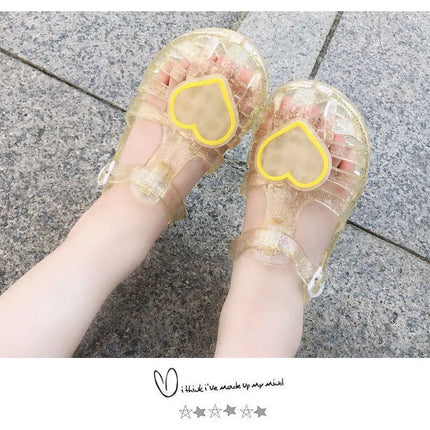 New Summer Children Jelly Princess Sandals Sweet Heart Shaped Girls Toddlers Baby Breathable Hollow Shoes