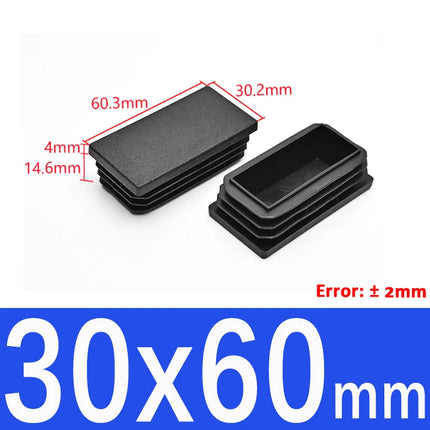 Black Plastic Square Oblong Pipe Plug 13x13mm~100x100mm Insert Table Chair Furniture Foot Cover Anti Slip Blanking End Cap