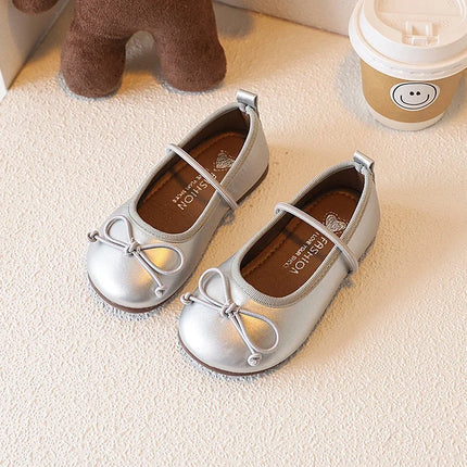 Girls' Loafer Shoes Round-toe Versatile Kids Leather Shoe Spring Autumn Bowknot New Children's Flats for Princess Ballet Fashion