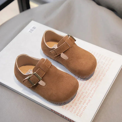 Boys Girls Flat Shoes Retro Non-slip Sweet Kids Moccasins Soft Sole 2024 New Fashion Children Leather Shoes Hook&loop Elegant
