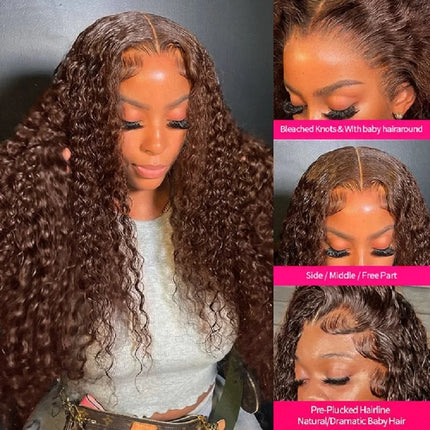 Chocolate Brown Curly Lace Front Human Hair Wigs 13X6 Lace Frontal Wig Brazilian Deep Wave Colored Bleached Wigs For Women