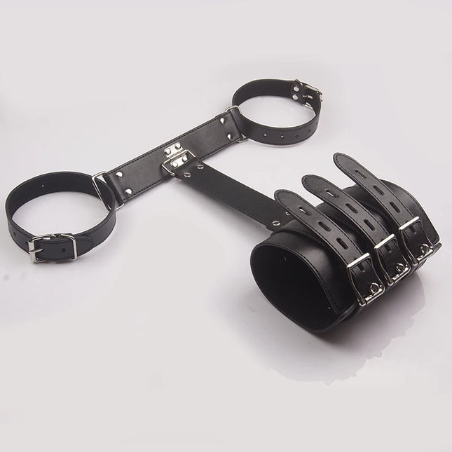 Leather Bondage Handcuffs, BDSM Armbinder Restraint, Arms Behind Back Straitjacket, Sex Toys For Couples