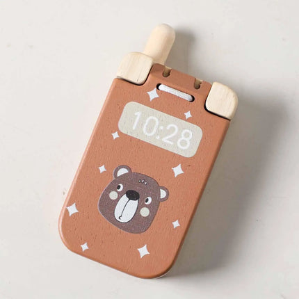Wooden Baby Cell Phone Toy Gift Birthday Sensory Toy Flip Pretend Play Phone Educational for Preschool Children Party Boys Girls
