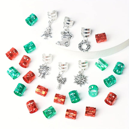 26 Pcs Christmas Decor Pendant Dreadlock Braid Hair Rings Hippie Style Holiday Party Accessories For Women
