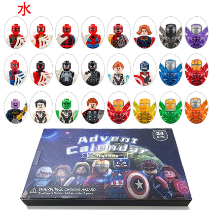 New Year Marvel Advent Calendar Box Countdown Avengers Spiderman Iron Man Anime Minifigures Model Children Christmas Toy Gift
