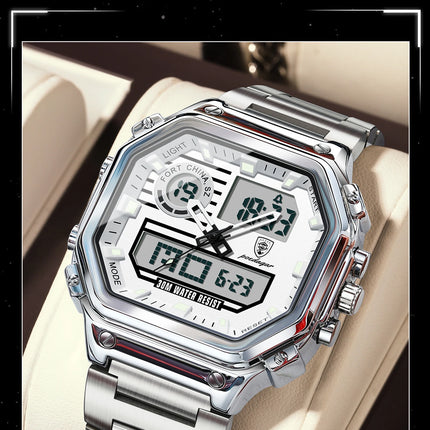 POEDAGAR Functional Men Wristwatch Waterproof Luminous Stainless Steel LED Man Watch Week Date Electronic Men's Quartz Watches
