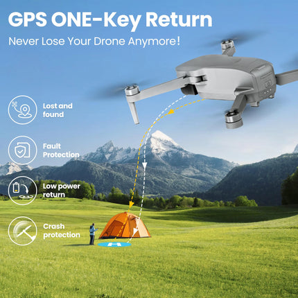 Drone with Camera for Adults, 2K EIS GPS Foldable FPV Quadcopter with Auto Return, One-Key Take Off/Landing, Follow Me, Optical Flow, Speed Adjustment, 5G FPV Transmission, 2 Batteries, Gift for Teens