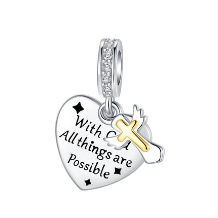 925 sterling silver wings Sister Cross pendant charms fit original 4mm Aperture bracelet charm beads necklace Diy female jewelry