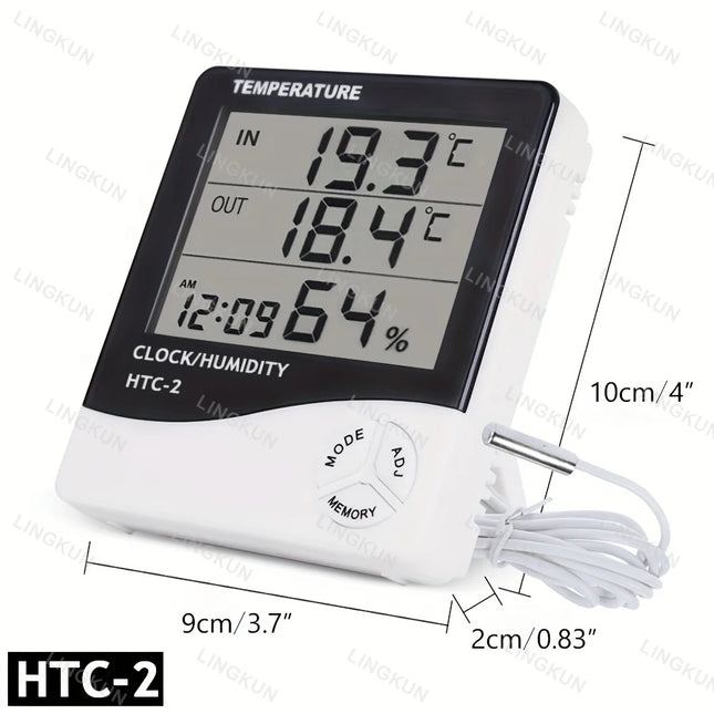 HTC-1 HTC-2 LCD Electronic Digital Temperature Humidity Meter Home Thermometer Hygrometer Indoor Outdoor Weather Station Clock