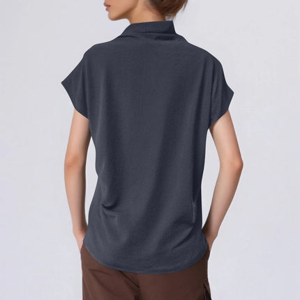Ladies' New Trendy Fashion Solid Color Soft Turtleneck Top High-End Basic Daily Commute Thin Short Sleeve Pleated Clothing