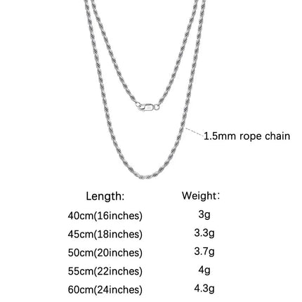 ORSA JEWELS 18K Gold over Authentic 925 Sterling Silver 1.7mm Diamond-Cut Rope Chain Necklace for Man Woman Twist Chain SC29