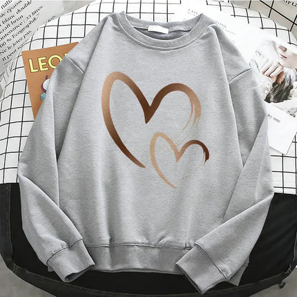 Fashion Love Heart Womens Solid Hoodies Basic Warm Fleece Sweatshirt Soft O-Neck Pullover Casual Female Clothes