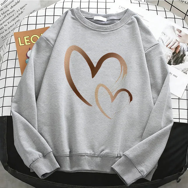 Fashion Love Heart Womens Solid Hoodies Basic Warm Fleece Sweatshirt Soft O-Neck Pullover Casual Female Clothes