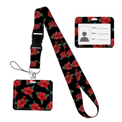 Flower design Lanyard Business Credit horizontal Card Holder Neck Strap Keychain Hang Rope ID Badge Holder Lariat Lasso