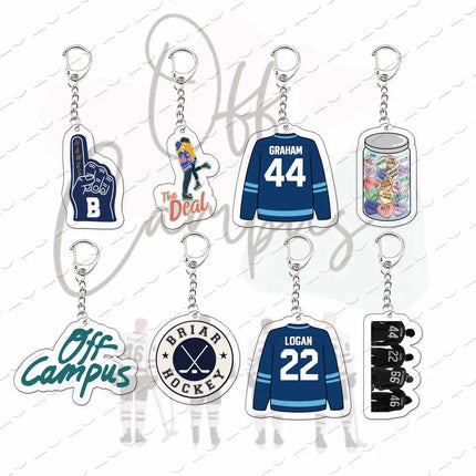 TV Show Off Campus K Keychain Bag Charm Elle Kennedy Garrett Graham Hockey Acrylic Keyrings Pendant Chain Fans Friends Gifts
