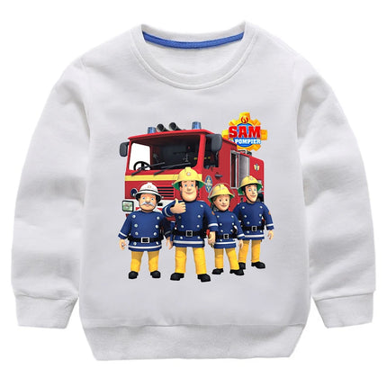 Children's Pure Cotton Hoodie Fireman Sam Boys Girls Long Sleeve Tshirt Pullover Kids Sprunky Cartoon Sweatshirt Kids Outerwear
