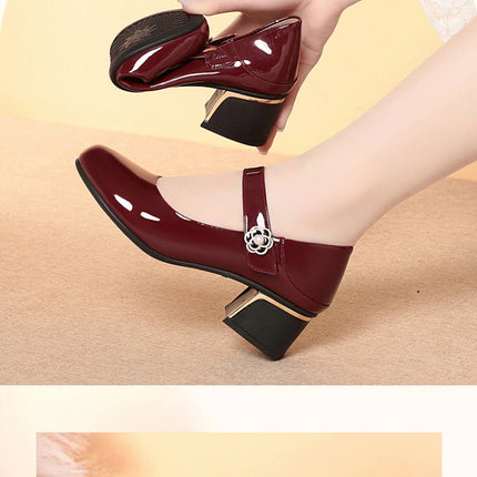 Women's Leather Shoes New Style Dancing Shoes Leongyue Mother Shoes Soft Sole Thick Heel Women's Shoes One-Button Single Shoes