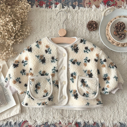 Children Winter Autumn Clothing Soft Coat For Newborn Baby Girls Thicken O-neck Pocket Buttons Plush Jackets Warm Outwears
