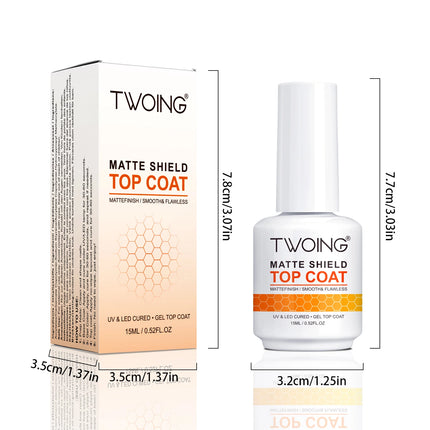 TWOING 15ml Velvet Matte Top Coat Gel Nail Polish Matte Top Coat No Wipe Sealer Gel Finish Manicure Nail Art Salon Quality
