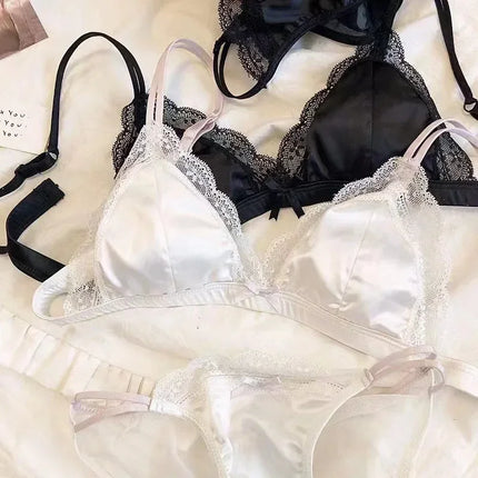 French satin girl ultra-thin sexy lace summer breathable bra set