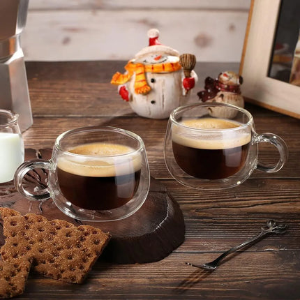 YWDL 100/200ml Double Walled Glass Coffee Cup Set Clear Espresso Cups With Handle Heat-resisting Glass Cup For Milk Latte Tea