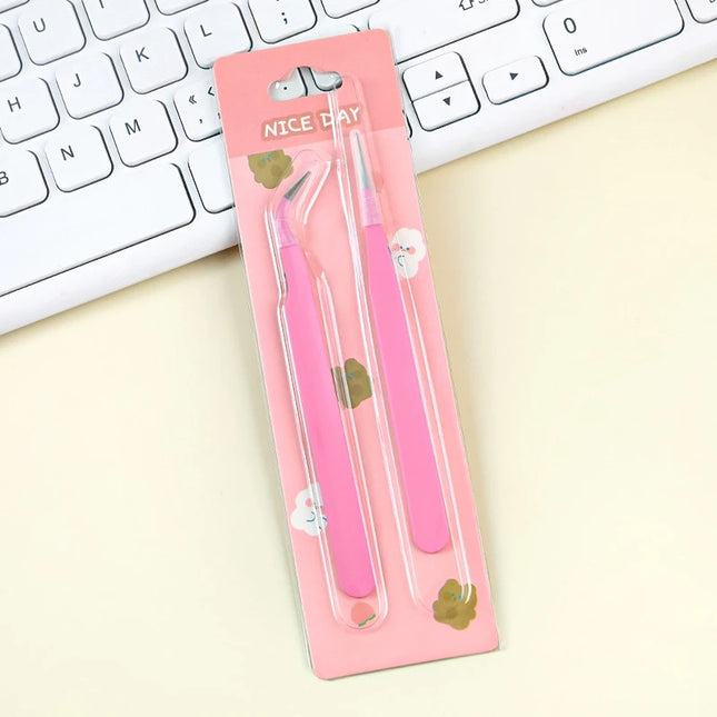1/2PC Stainless Steel Straight Curved Colored Tweezer for Nail Art Sticker Rhinestone Picking Tool Makeup False Eyelash DIY Tool