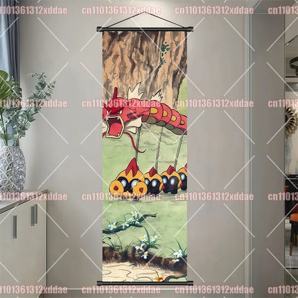 Classic Anime Pokémon Retro Scroll Painting Poliwhirl Pikachu Eevee Charizard Dragonite Squirtle Bulbasaur Creative Poster Gift