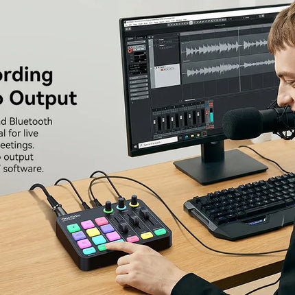 Oneodio Gaming Audio Mixer With XLR Microphone Interface 48V Phantom RGB Sound Card for Podcast/Live Streaming/PC Voice Changer