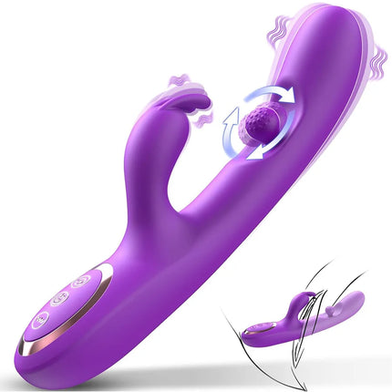 G Spot Dildo Vibrator 3 in 1 360° Rotation Powerful Clitoral Stimulator Soft Silicone Adults Product Sex Toy for Women Couple