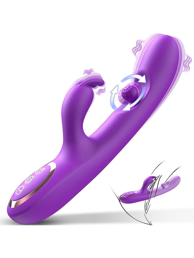 G-Spot Dildo Vibrator 3-in-1 360° Rotation Powerful Clitoral Stimulator Soft Silicone Adult Product Sex Toy for Women Couple