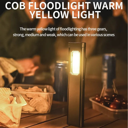 New Portable Aluminum alloy COB LED Flashlight with Magnetic Tail, USB Charging and Clip for Outdoor Work Light Hiking and campi
