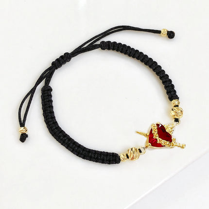 Red/Black Rope Braided Sacred Heart Shaped Crystal Cross Bracelet Classic for Men Women Lucky Religious Jewelry Party Gift