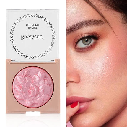 European American Style Rose Blush with Shimmer Fine Glitter Highlighting Contour Powder for Face Natural and Three-Dimensional
