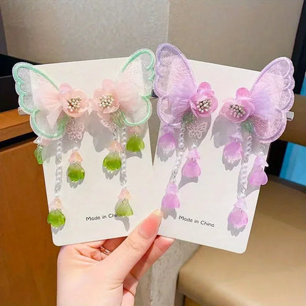 Ethereal Butterfly Hair Clip for Girls - Floating Wing Design with Floral Charm Danglers, Delicate Hair Pins Baby Accessories