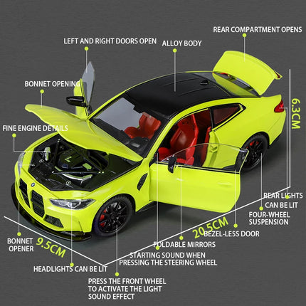 1:24 Scale M4 Sedan Car Vehicle Model Alloy Toys Boys Pull Back Diecast Metal Gift Sound Light Collect Premium Kids Auto  One Pi