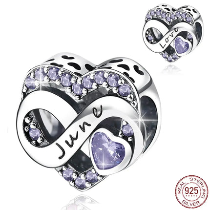 925 Sterling Silver January-December Birthday Stone Love Zircon Pendant Bead Fit Charms Necklace Bracelet Women Jewelry DIY Gift