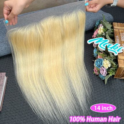 13x4 Transparent Lace Frontal #613 Blonde Color Straight Human Hair Bleached Knots Preplucked Invisible Lace Closure Virgin Hair