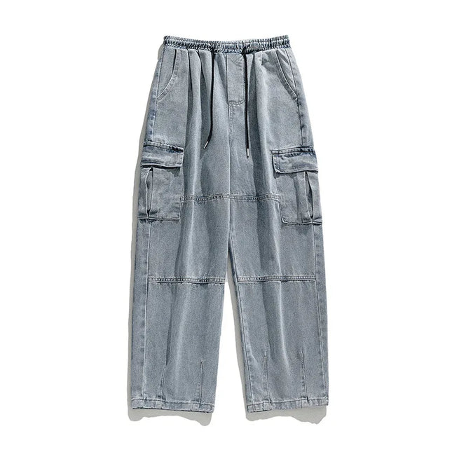 Korean men clothing Japanese style three-dimensional pocket jeans spring new retro vintage washed water workwear men's pants