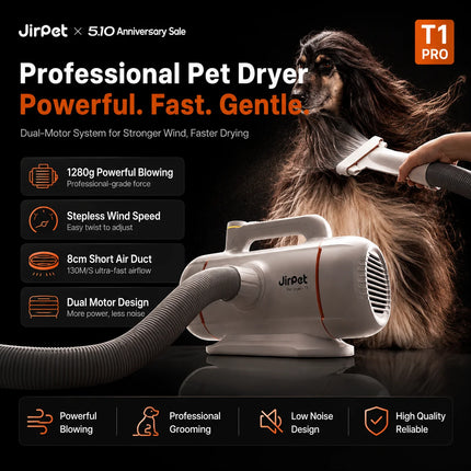 JIRPET T1 Professional Pet Dryer For Dog Cat Grooming 3000W Adjustable Speed Low Noise High Velocity Blower China Plug 220V