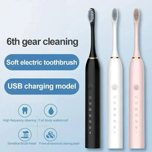 Electric Ultrasonic Toothbrush Six-Speed Mode Home Soft Hair USB Charging Waterproof Adult Tooth Cleaner Automatic Couple Set