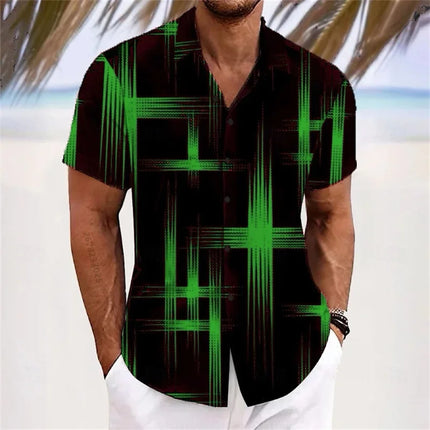 Men's Geometric 3D Printed Lapel Short Sleeve Casual Fashion Shirt Summer Outdoor Vacation Hawaiian Shirt