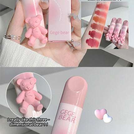 Cute Little Bear Lip Glaze Mist Face Matte Velvet Lipstick Holding Makeup Whitening Lip Cream Coloring Lip Color