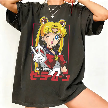 Sailor Moon Retro 90s Anime Graphic T Shirt Summer Cotton Men Women Tee Streetwear Casual Trend Short Sleeve Couple Hip Hop Top