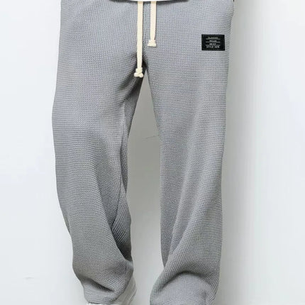 Men's spring-autumn trendy brand loose-fitting stretchy straight-leg sweatpants. Waffle fabric. Micro-bouncy sporty casual pants