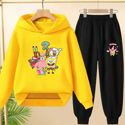 Yellow Children's hoodie SpongeBob Square Pants 3-12 years kids girls boy clothing tops+pants set leisure outerwear sweatshirt
