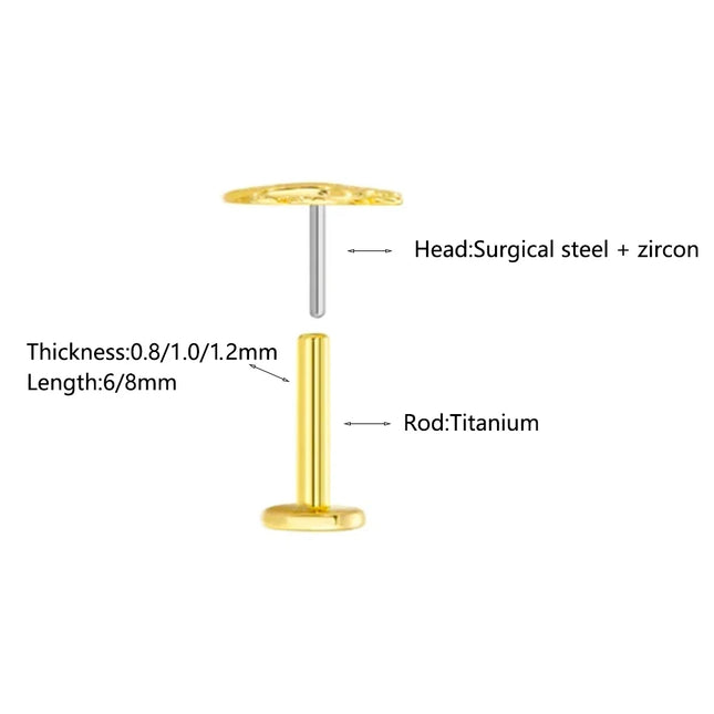 ASTM F136 G23 Titanium Flower Threadless Earring Piercing Petals Leaf Heart Butterfly Pin Daith Conch Push in Labret Stud