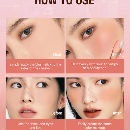 O.TWO.O Lipstick Blush Stick 3-in-1 Eyes Cheek and Lip Tint Buildable Waterproof Lightweight Cream Multi Stick Makeup for Women