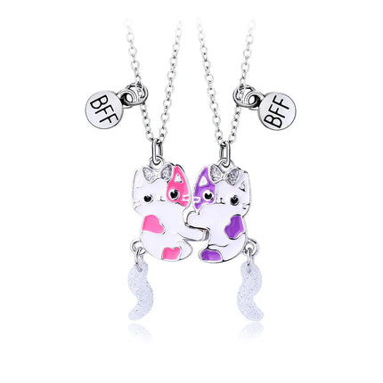 2Pcs Cute Cartoon Animal Magnetic Necklace Exquisite Kawaii Pendant Best Friends Couple Jewelry Accessories Party Birthday Gift
